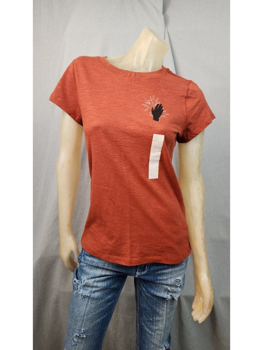 Universal Thread Brown w Graphic Cap Slv Crew T Shirt Tee Top Womens SMALL NEW